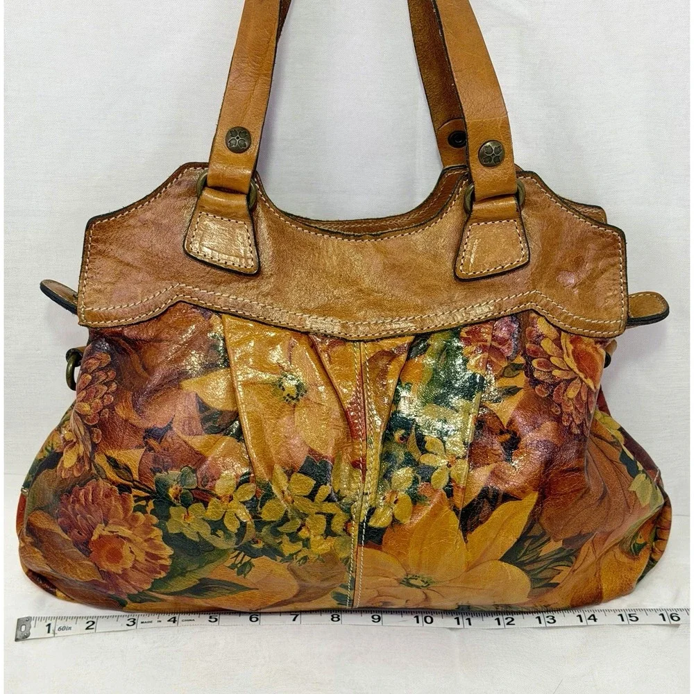Patricia Nash Enlightened Garden Floral Leather Shoulder Bag Satchel Pleated GUC